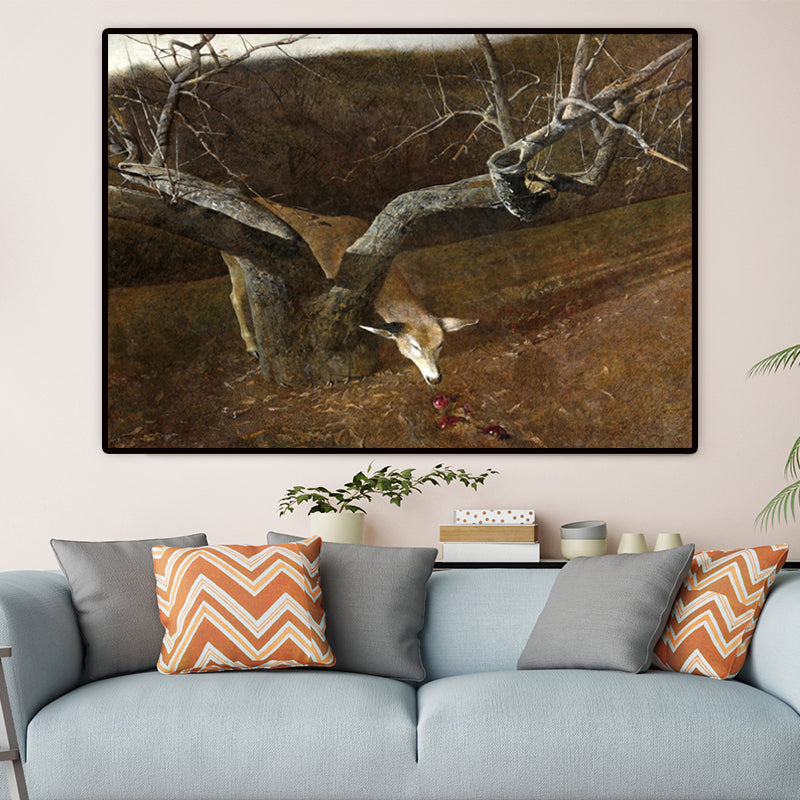 Rural Winter Landscape Painting Canvas Textured Dark Color Wall Art for Home Black Clearhalo 'Art Gallery' 'Canvas Art' 'Country Art Gallery' 'French Country' 'Rustic' Arts' 1657721
