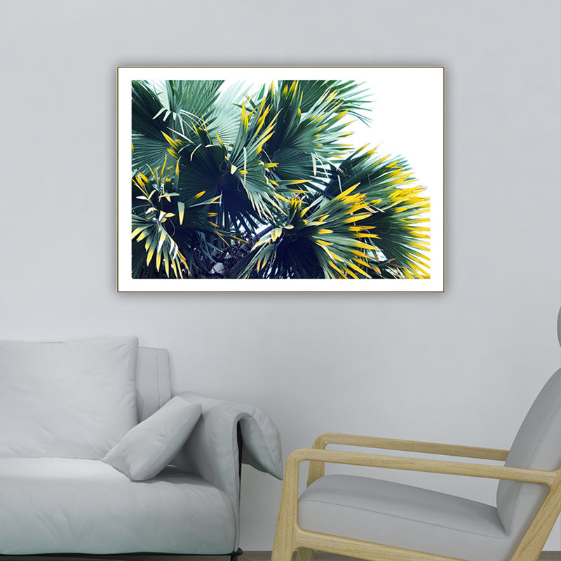 Tropical Palmetto Fan Wall Decor Green and White Botanical Canvas Art for Sitting Room Clearhalo 'Art Gallery' 'Canvas Art' 'Coastal Art Gallery' 'Nautical' Arts' 1657726