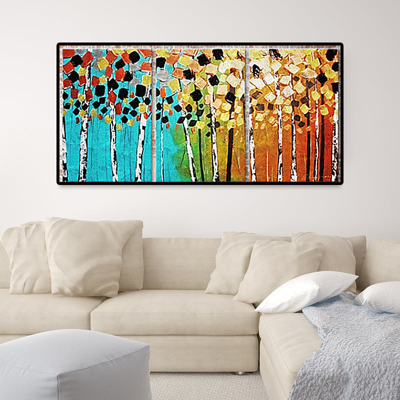 Modern Hand Print Trees Painting Yellow and Blue Scenery Wall Art Decor for Home Yellow Clearhalo 'Art Gallery' 'Canvas Art' 'Contemporary Art Gallery' 'Modern' Arts' 1657732