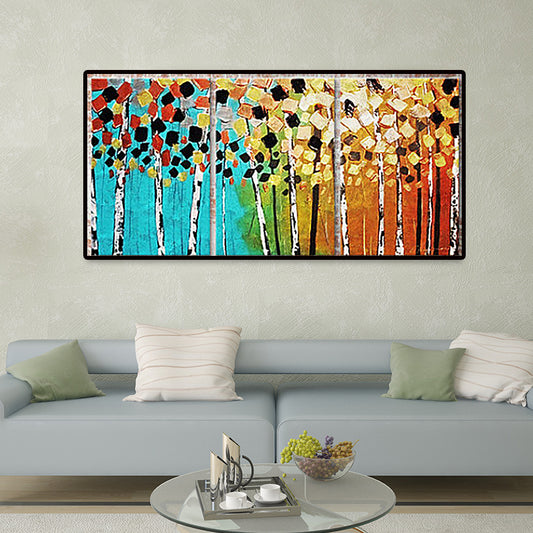 Modern Hand Print Trees Painting Yellow and Blue Scenery Wall Art Decor for Home Clearhalo 'Art Gallery' 'Canvas Art' 'Contemporary Art Gallery' 'Modern' Arts' 1657733