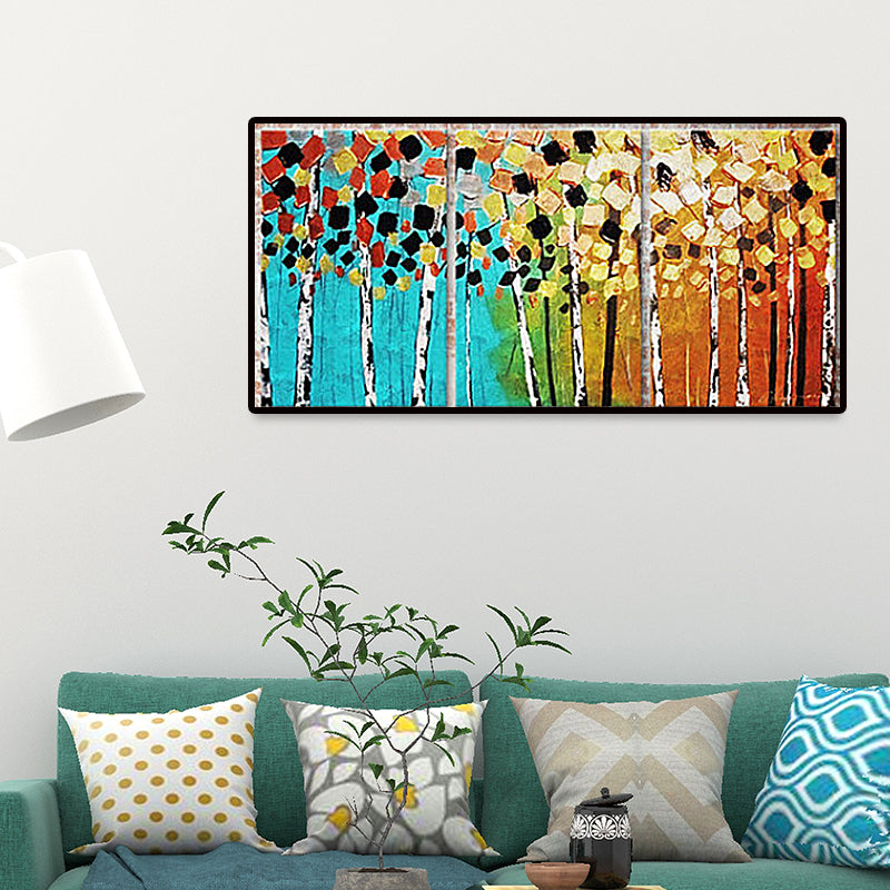 Modern Hand Print Trees Painting Yellow and Blue Scenery Wall Art Decor for Home Clearhalo 'Art Gallery' 'Canvas Art' 'Contemporary Art Gallery' 'Modern' Arts' 1657734