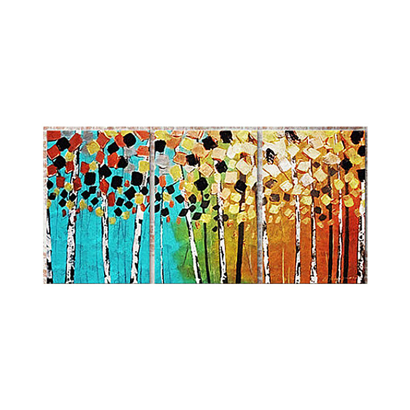 Modern Hand Print Trees Painting Yellow and Blue Scenery Wall Art Decor for Home Clearhalo 'Art Gallery' 'Canvas Art' 'Contemporary Art Gallery' 'Modern' Arts' 1657735