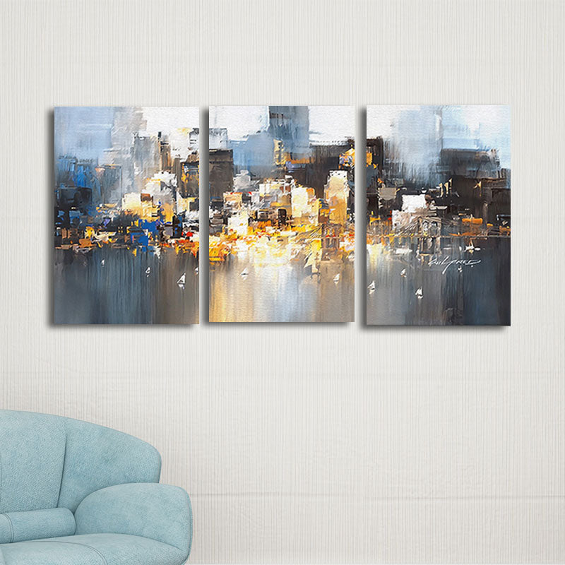 Blue Contemporary Canvas Wall Art City Street View Painting for Bedroom, Textured Clearhalo 'Art Gallery' 'Canvas Art' 'Contemporary Art Gallery' 'Modern' Arts' 1657748