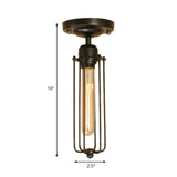 1 Bulb Linear Cage Semi Flush Light Vintage Industrial Black Finish Iron Ceiling Light Fixture for Hallway Clearhalo 'Ceiling Lights' 'Close To Ceiling Lights' 'Close to ceiling' 'Semi-flushmount' Lighting' 165774