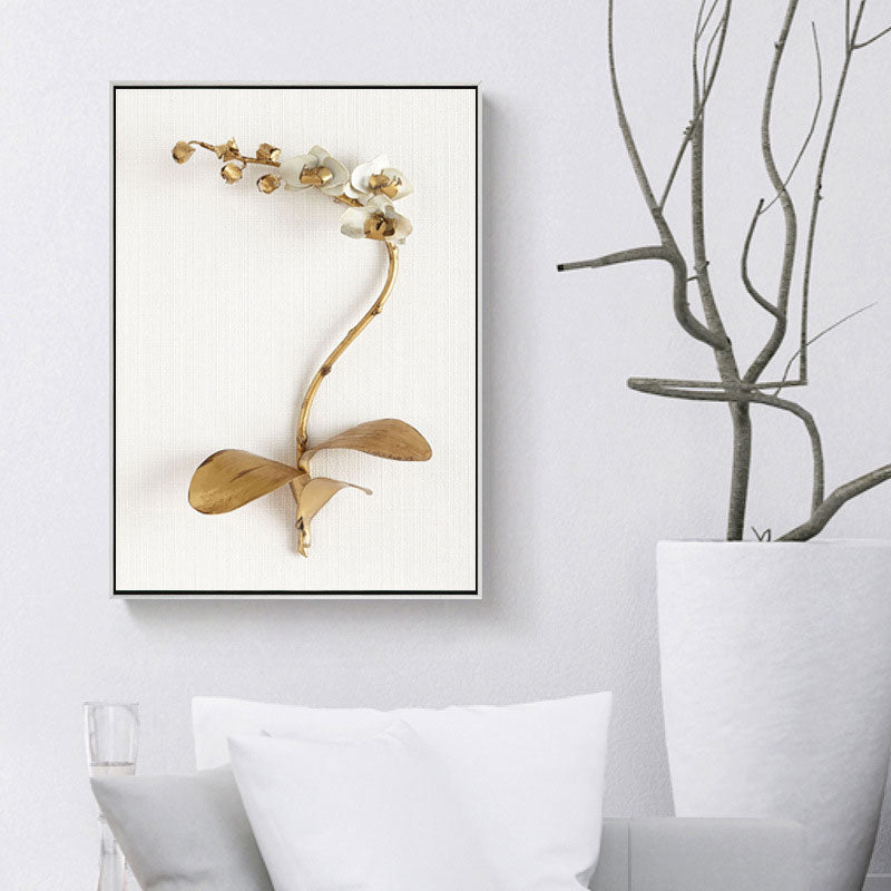 Gold Nordic Canvas Art Branch of Blooming Flower Wall Decoration for Living Room