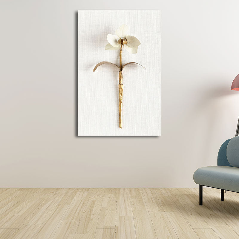 Gold Nordic Canvas Art Branch of Blooming Flower Wall Decoration for Living Room