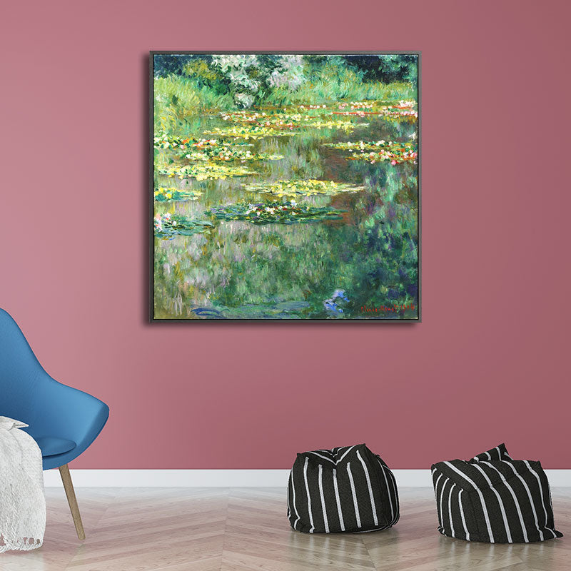 Picturesque Lotus Pond Canvas Art for Living Room Scenery Painting in Bright Color Green Clearhalo 'Art Gallery' 'Canvas Art' 'Traditional' Arts' 1657788
