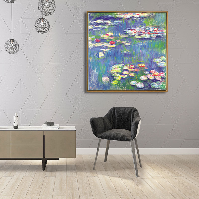 Picturesque Lotus Pond Canvas Art for Living Room Scenery Painting in Bright Color Purple Clearhalo 'Art Gallery' 'Canvas Art' 'Traditional' Arts' 1657795