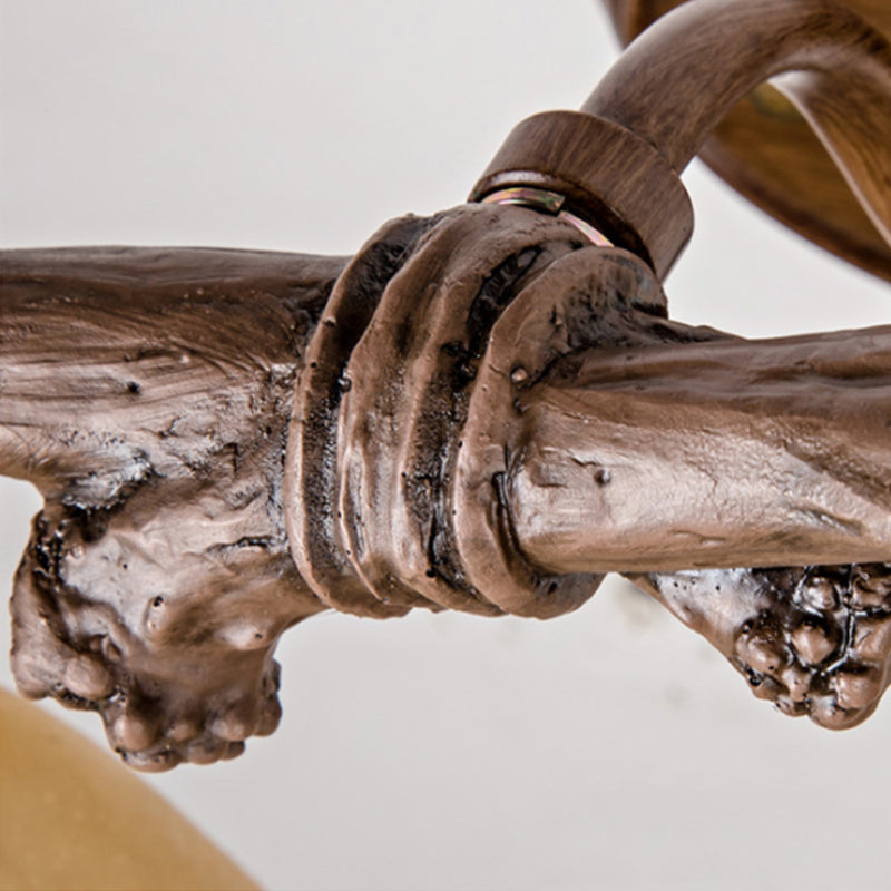 Lodge Style Bell Wall Lighting with Deer Horn Amber Glass 2 Lights Sconce Lamp Clearhalo 'Industrial wall lights' 'Industrial' 'Middle century wall lights' 'Rustic wall lights' 'Tiffany' 'Wall Lamps & Sconces' 'Wall Lights' Lighting' 165780