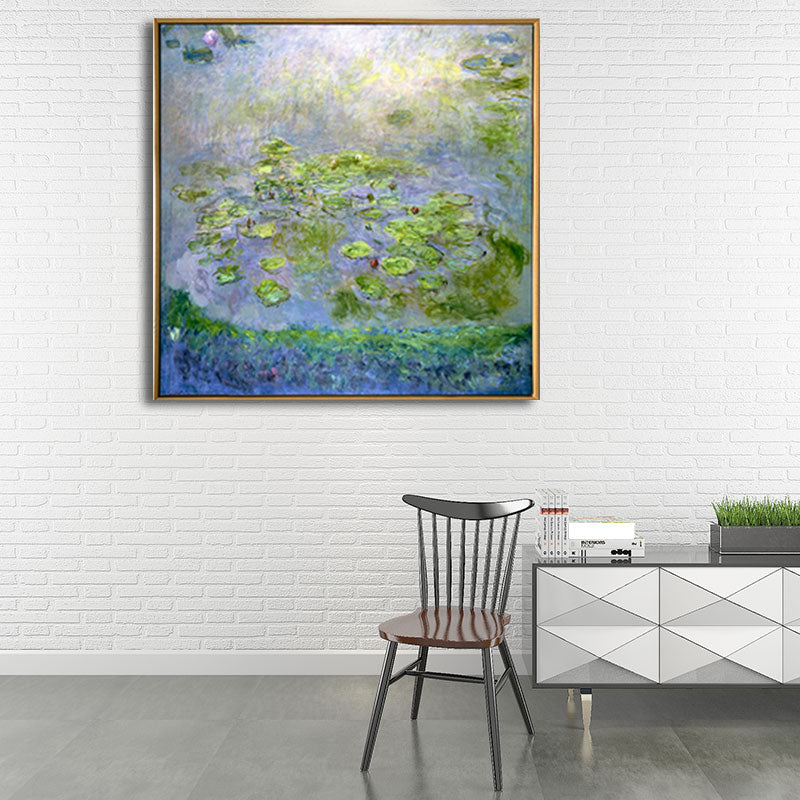 Picturesque Lotus Pond Canvas Art for Living Room Scenery Painting in Bright Color Clearhalo 'Art Gallery' 'Canvas Art' 'Traditional' Arts' 1657801