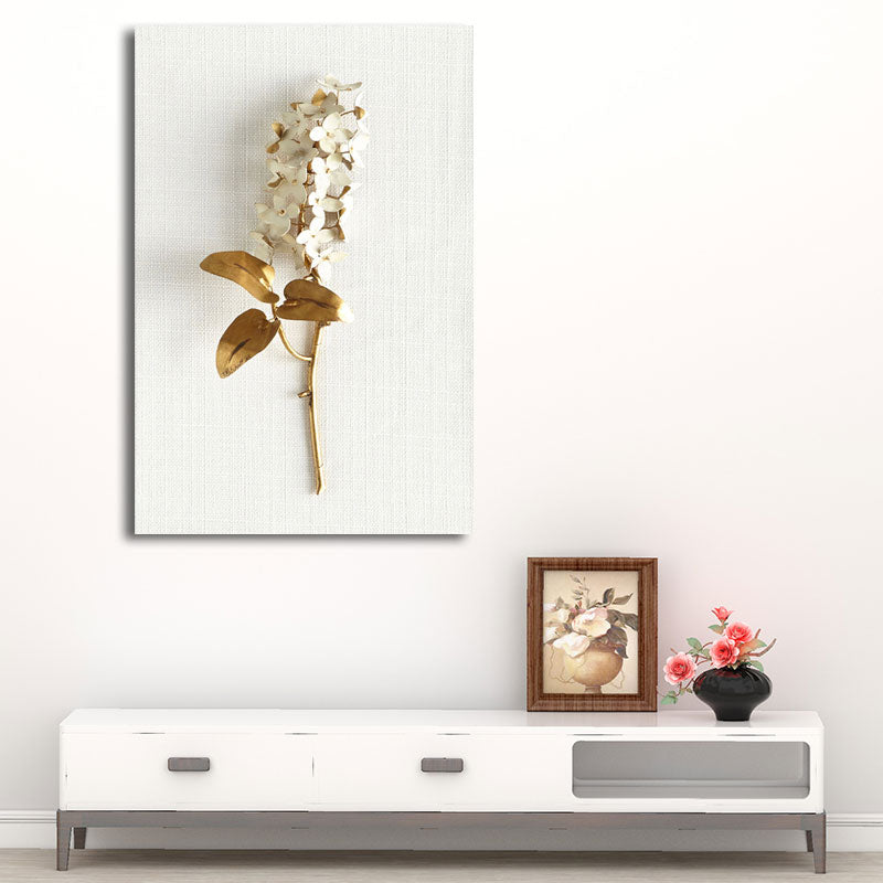 Blooming Flowers Painting White Canvas Wall Art for Girls Bedroom, Textured  - Clearhalo