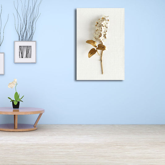 Flower Branch Wall Art Print Gold and White Canvas Wall Decor for Bedroom, Textured Clearhalo 'Arts' 'Canvas Art' 1657812