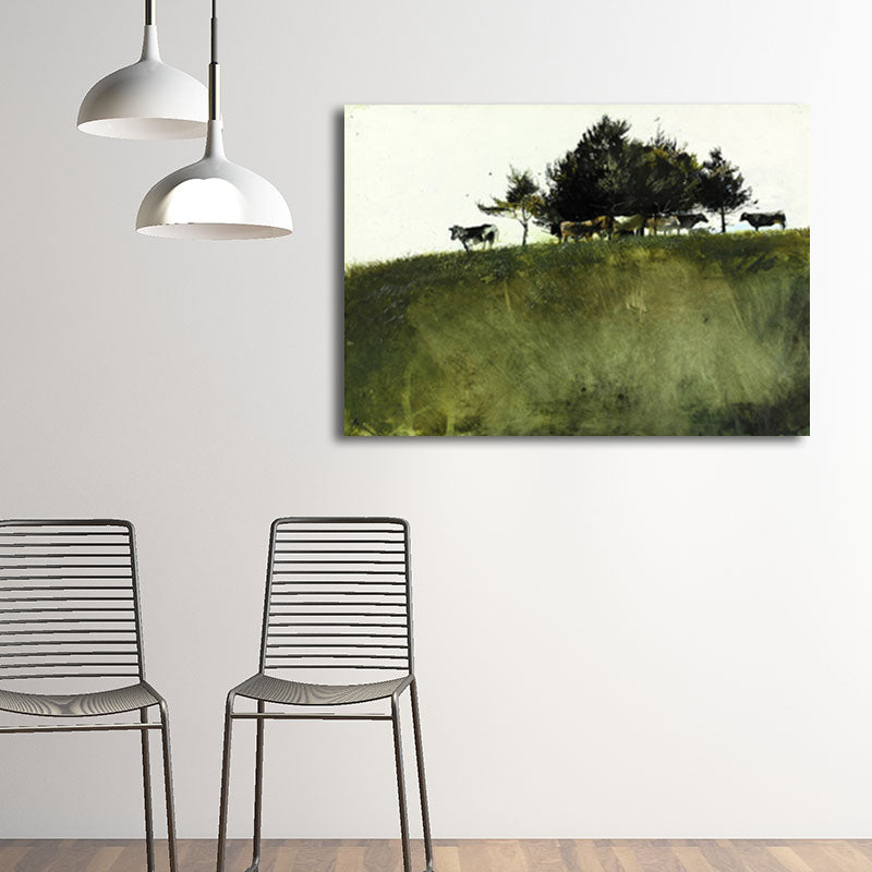 Rust Grassland Scenery Painting Dark Color Textured Wall Art Print for Living Room Dark Green Clearhalo 'Art Gallery' 'Canvas Art' 'Country Art Gallery' 'French Country' 'Rustic' Arts' 1657879