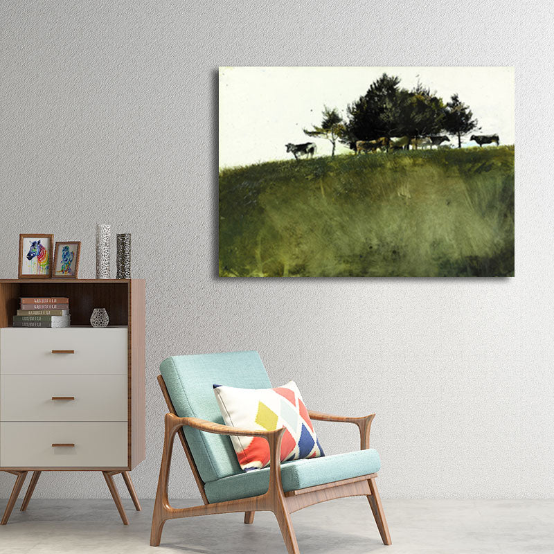 Rust Grassland Scenery Painting Dark Color Textured Wall Art Print for Living Room Clearhalo 'Art Gallery' 'Canvas Art' 'Country Art Gallery' 'French Country' 'Rustic' Arts' 1657880