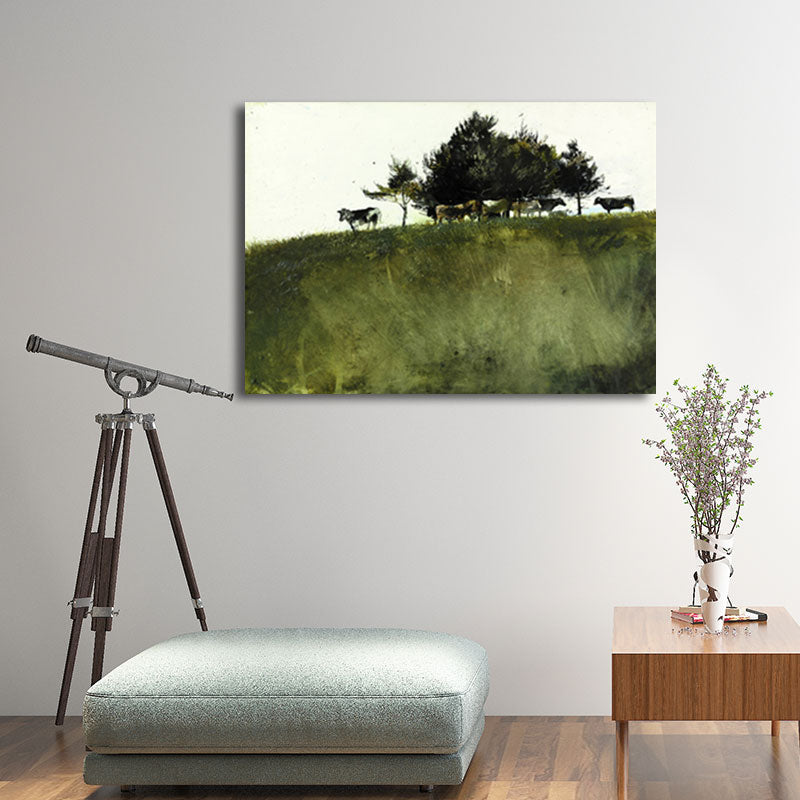 Rust Grassland Scenery Painting Dark Color Textured Wall Art Print for Living Room Clearhalo 'Art Gallery' 'Canvas Art' 'Country Art Gallery' 'French Country' 'Rustic' Arts' 1657881