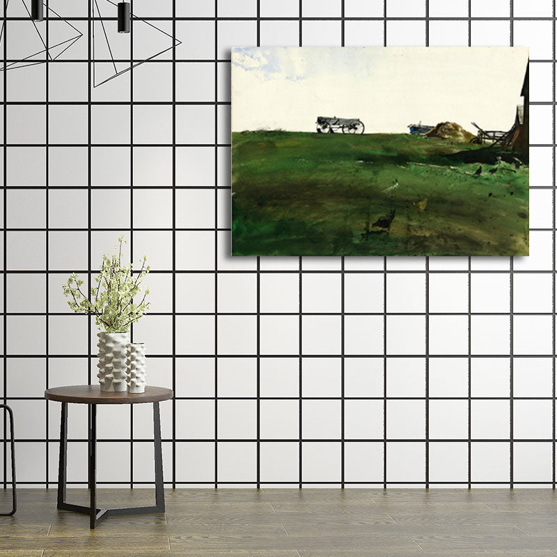 Rust Grassland Scenery Painting Dark Color Textured Wall Art Print for Living Room Clearhalo 'Art Gallery' 'Canvas Art' 'Country Art Gallery' 'French Country' 'Rustic' Arts' 1657887