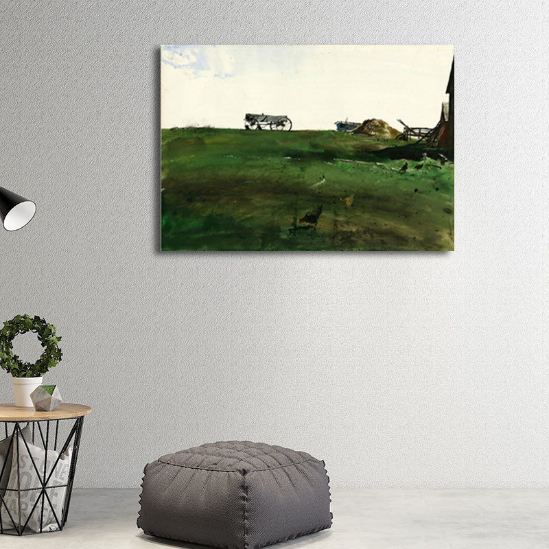 Rust Grassland Scenery Painting Dark Color Textured Wall Art Print for Living Room Clearhalo 'Art Gallery' 'Canvas Art' 'Country Art Gallery' 'French Country' 'Rustic' Arts' 1657888