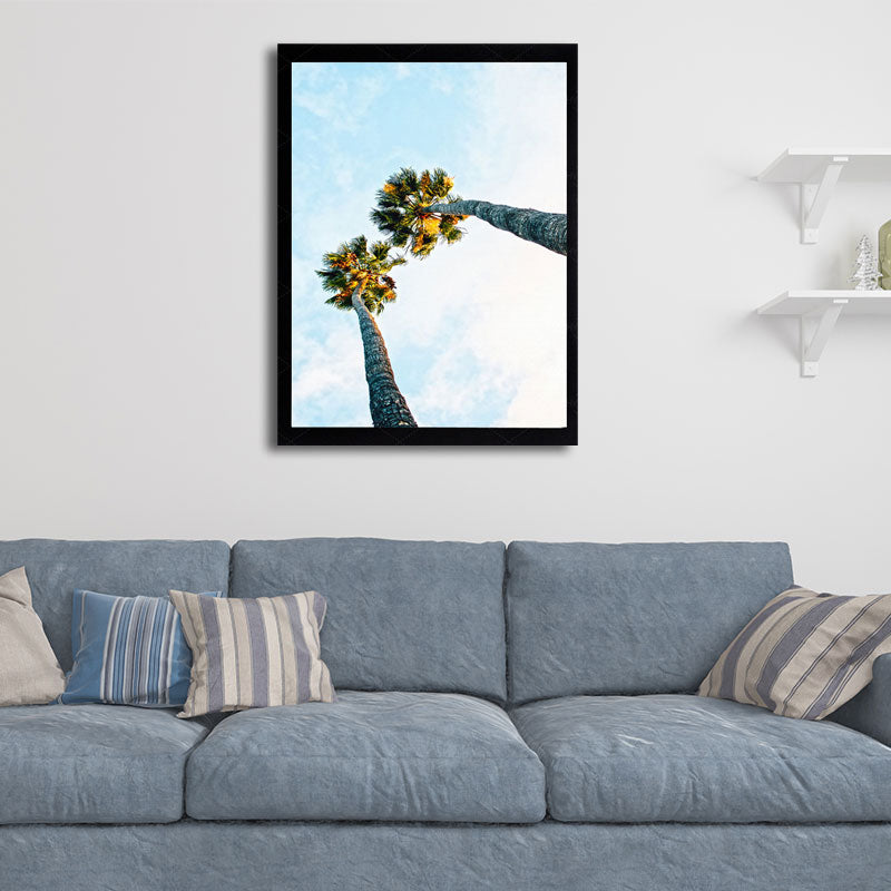Palm Tree Looking-Up Canvas Print Tropical Textured Wall Art in Blue for Home Clearhalo 'Art Gallery' 'Canvas Art' 'Coastal Art Gallery' 'Nautical' Arts' 1657920