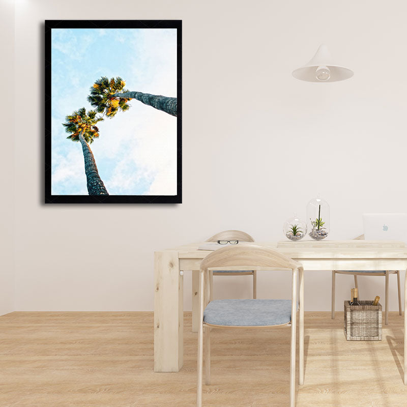 Palm Tree Looking-Up Canvas Print Tropical Textured Wall Art in Blue for Home Clearhalo 'Art Gallery' 'Canvas Art' 'Coastal Art Gallery' 'Nautical' Arts' 1657921
