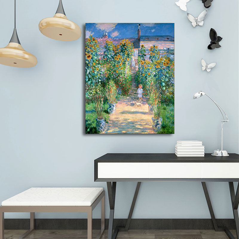 Rustic Monet Wall Art in Green the Artists Garden at Vetheuil Canvas for Home Clearhalo 'Art Gallery' 'Canvas Art' 'Country Art Gallery' 'French Country' 'Rustic' Arts' 1657934