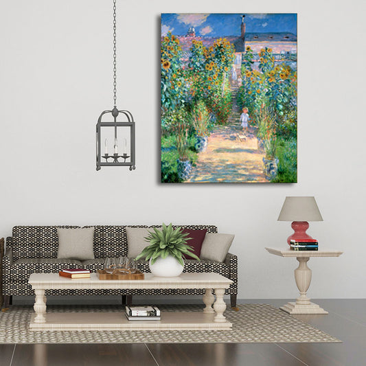 Rustic Monet Wall Art in Green the Artists Garden at Vetheuil Canvas for Home Clearhalo 'Art Gallery' 'Canvas Art' 'Country Art Gallery' 'French Country' 'Rustic' Arts' 1657935