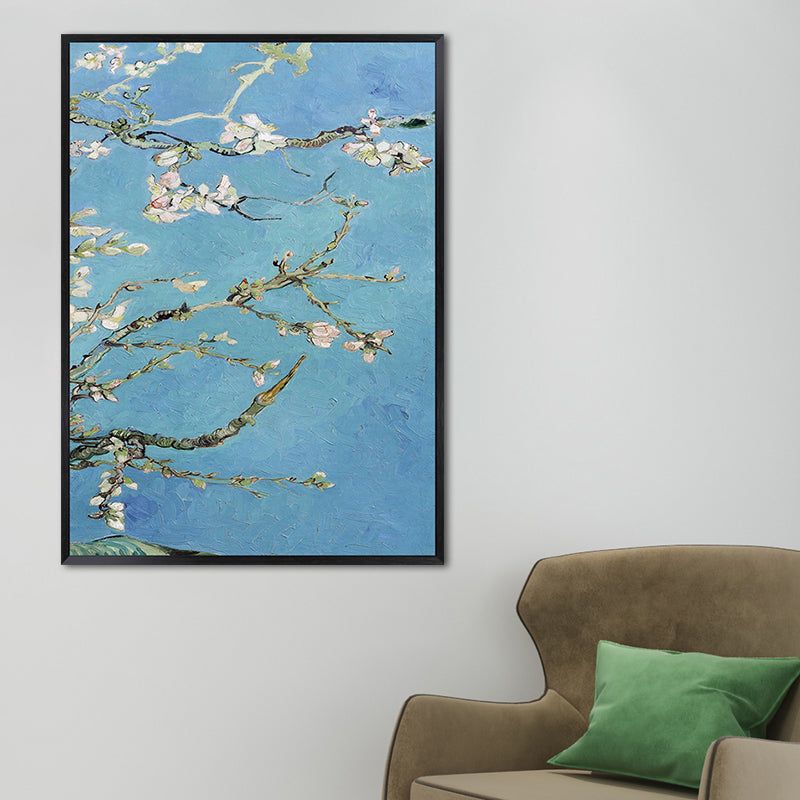 Blossoming Plum Branches Canvas Textured Country Living Room Wall Art Print in Blue Blue Design 3 Clearhalo 'Art Gallery' 'Canvas Art' 'Country Art Gallery' 'French Country' 'Rustic' Arts' 1657979