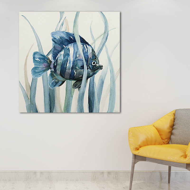 Tropical Fish Wall Art Print Canvas Textured Surface Blue Wall Decor for Kids Room Clearhalo 'Art Gallery' 'Canvas Art' 'Coastal Art Gallery' 'Nautical' Arts' 1657984