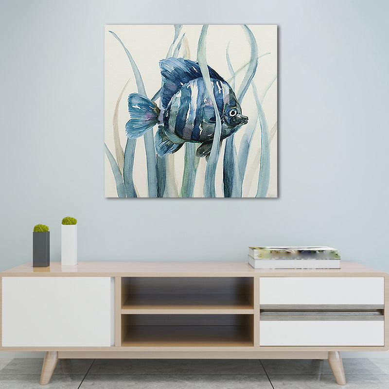 Tropical Fish Wall Art Print Canvas Textured Surface Blue Wall Decor for Kids Room Clearhalo 'Art Gallery' 'Canvas Art' 'Coastal Art Gallery' 'Nautical' Arts' 1657985