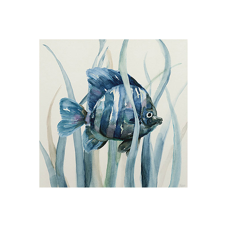Tropical Fish Wall Art Print Canvas Textured Surface Blue Wall Decor for Kids Room Clearhalo 'Art Gallery' 'Canvas Art' 'Coastal Art Gallery' 'Nautical' Arts' 1657986