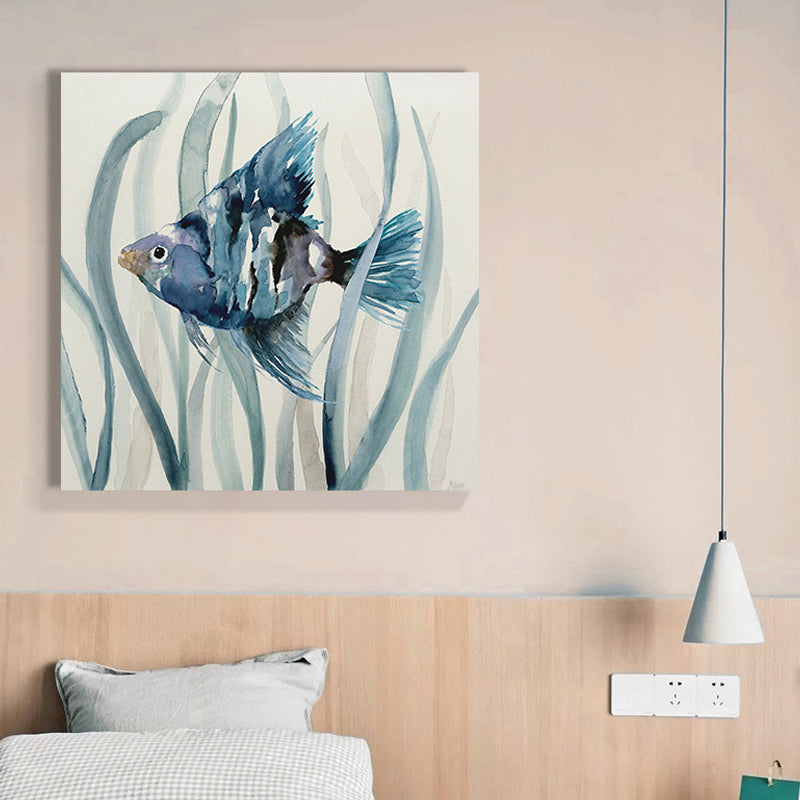 Tropical Fish Wall Art Print Canvas Textured Surface Blue Wall Decor for Kids Room Blue Design 2 Clearhalo 'Art Gallery' 'Canvas Art' 'Coastal Art Gallery' 'Nautical' Arts' 1657989