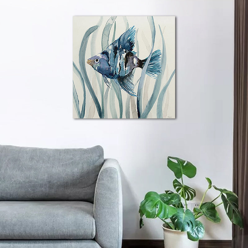 Tropical Fish Wall Art Print Canvas Textured Surface Blue Wall Decor for Kids Room Clearhalo 'Art Gallery' 'Canvas Art' 'Coastal Art Gallery' 'Nautical' Arts' 1657990