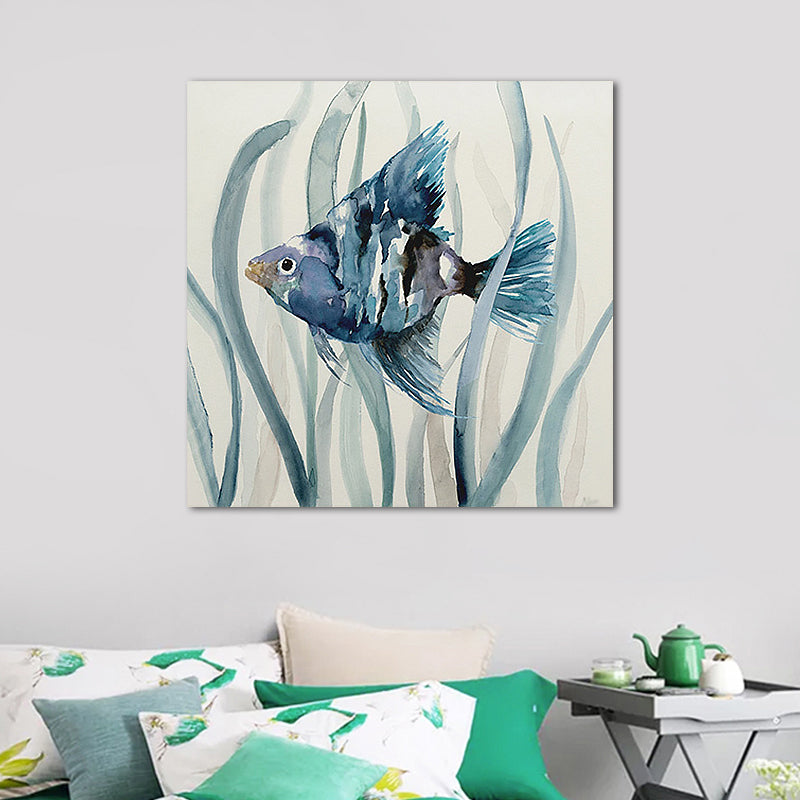 Tropical Fish Wall Art Print Canvas Textured Surface Blue Wall Decor for Kids Room Clearhalo 'Art Gallery' 'Canvas Art' 'Coastal Art Gallery' 'Nautical' Arts' 1657991