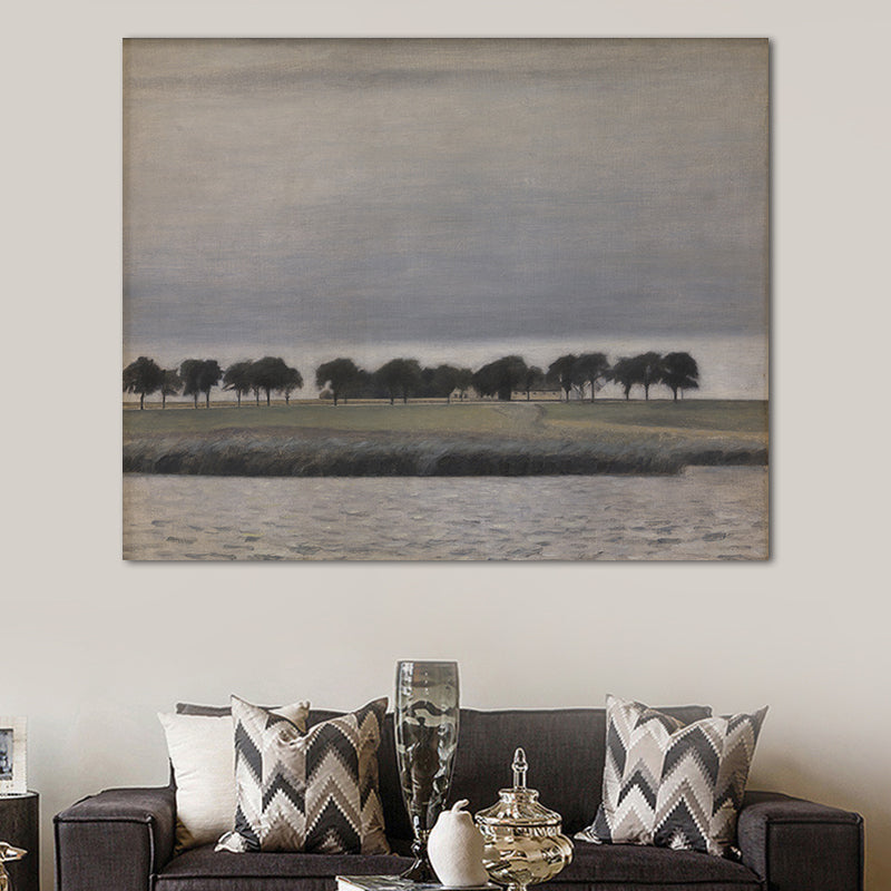 Gloomy Grassland Canvas Wall Art House Interior Scenery Painting Wall Decor in Grey Grey Clearhalo 'Art Gallery' 'Canvas Art' 'Traditional' Arts' 1657993