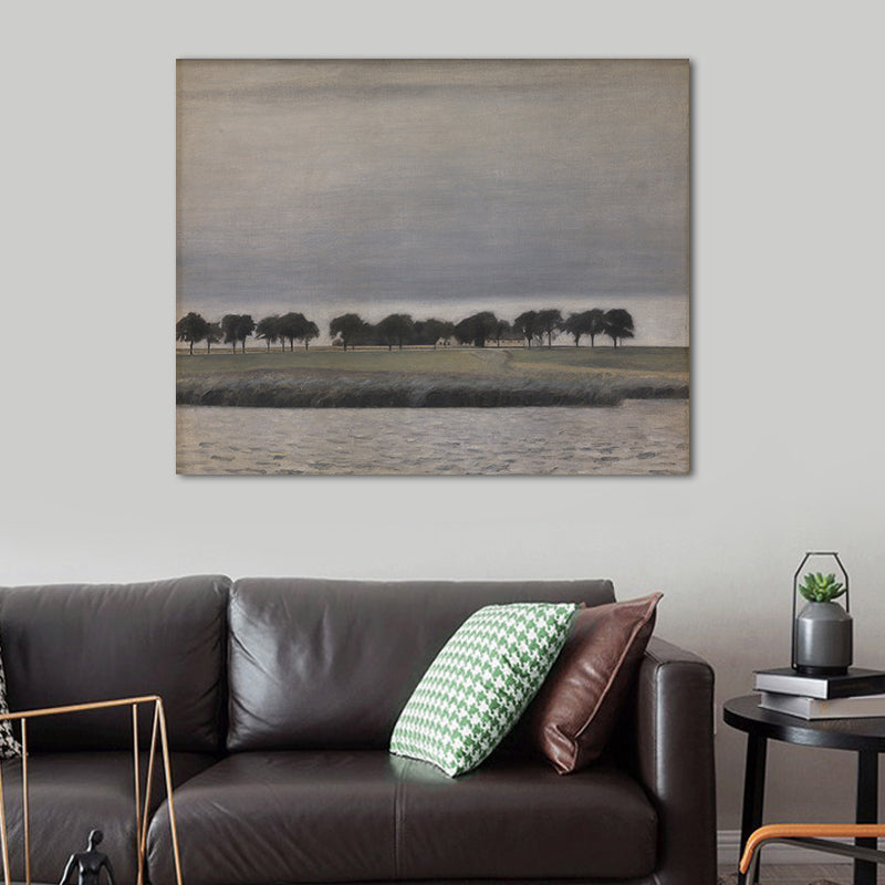 Gloomy Grassland Canvas Wall Art House Interior Scenery Painting Wall Decor in Grey Clearhalo 'Art Gallery' 'Canvas Art' 'Traditional' Arts' 1657994