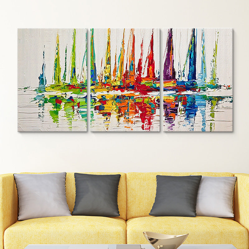 Watercolor Sailing Ships Painting Red Modern Style Wall Art Decor for House Interior Red Clearhalo 'Art Gallery' 'Canvas Art' 'Contemporary Art Gallery' 'Modern' Arts' 1658000