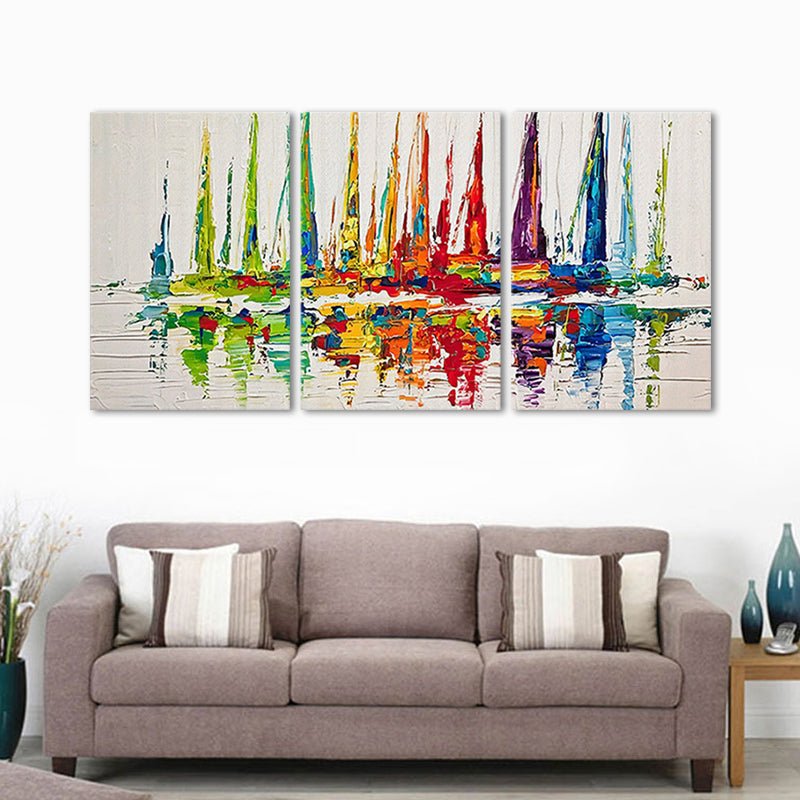Watercolor Sailing Ships Painting Red Modern Style Wall Art Decor for House Interior Clearhalo 'Art Gallery' 'Canvas Art' 'Contemporary Art Gallery' 'Modern' Arts' 1658002