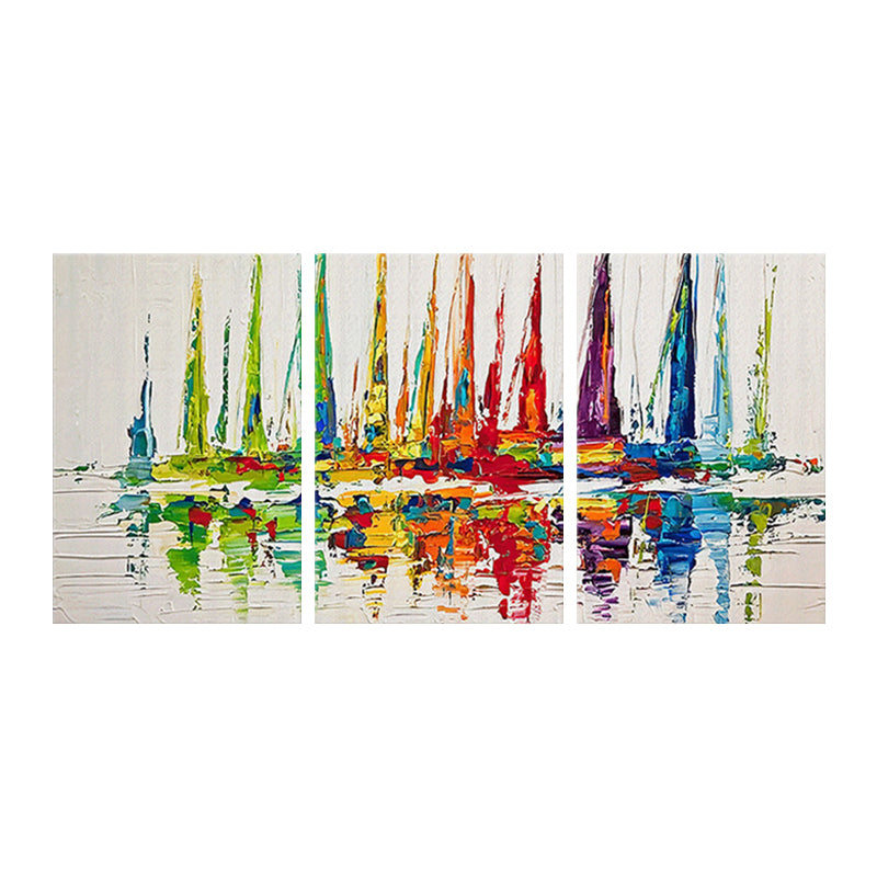 Watercolor Sailing Ships Painting Red Modern Style Wall Art Decor for House Interior Clearhalo 'Art Gallery' 'Canvas Art' 'Contemporary Art Gallery' 'Modern' Arts' 1658004