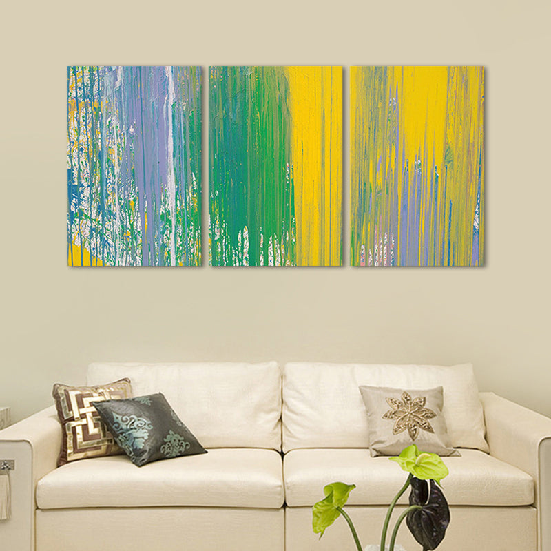Stroke Brush Wall Art for Living Room Abstract Painting in Yellow-Green, Multi-Piece Clearhalo 'Art Gallery' 'Canvas Art' 'Contemporary Art Gallery' 'Modern' Arts' 1658018