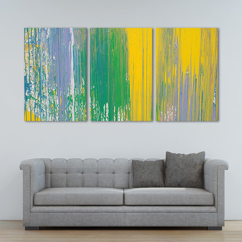 Stroke Brush Wall Art for Living Room Abstract Painting in Yellow-Green, Multi-Piece Clearhalo 'Art Gallery' 'Canvas Art' 'Contemporary Art Gallery' 'Modern' Arts' 1658019