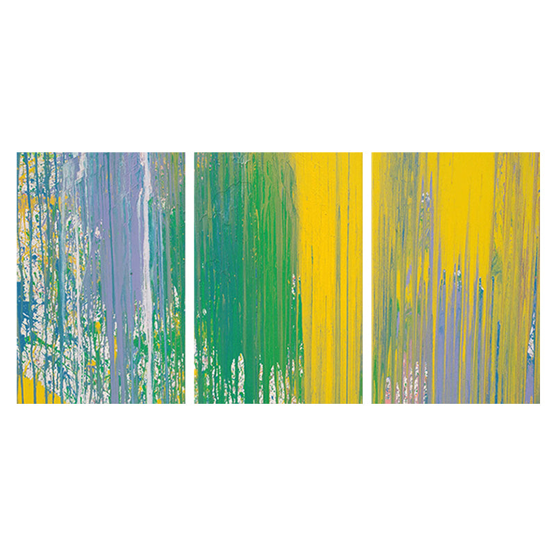 Stroke Brush Wall Art for Living Room Abstract Painting in Yellow-Green, Multi-Piece Clearhalo 'Art Gallery' 'Canvas Art' 'Contemporary Art Gallery' 'Modern' Arts' 1658020