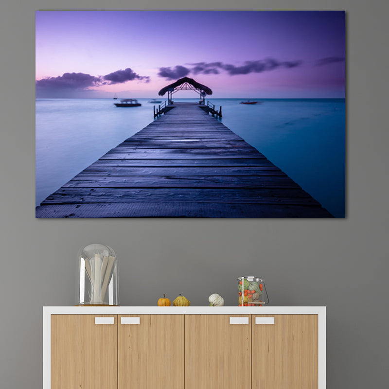 Bridge to the Sea Canvas Pastel Color Modern Style Wall Art Decor for Living Room Purple Clearhalo 'Art Gallery' 'Canvas Art' 'Contemporary Art Gallery' 'Modern' Arts' 1658059