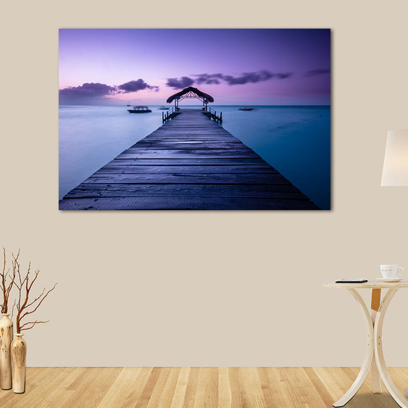 Bridge to the Sea Canvas Pastel Color Modern Style Wall Art Decor for Living Room Clearhalo 'Art Gallery' 'Canvas Art' 'Contemporary Art Gallery' 'Modern' Arts' 1658061