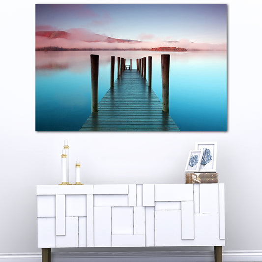 Bridge to the Sea Canvas Pastel Color Modern Style Wall Art Decor for Living Room Blue Clearhalo 'Art Gallery' 'Canvas Art' 'Contemporary Art Gallery' 'Modern' Arts' 1658067