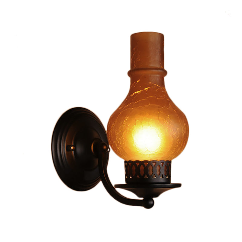 1 Bulb Vase Shade Wall Mounted Light Fixture Rustic White/Amber Crackle Glass Lighting for Corridor Clearhalo 'Cast Iron' 'Glass' 'Industrial wall lights' 'Industrial' 'Middle century wall lights' 'Modern' 'Tiffany' 'Traditional wall lights' 'Wall Lamps & Sconces' 'Wall Lights' Lighting' 165812
