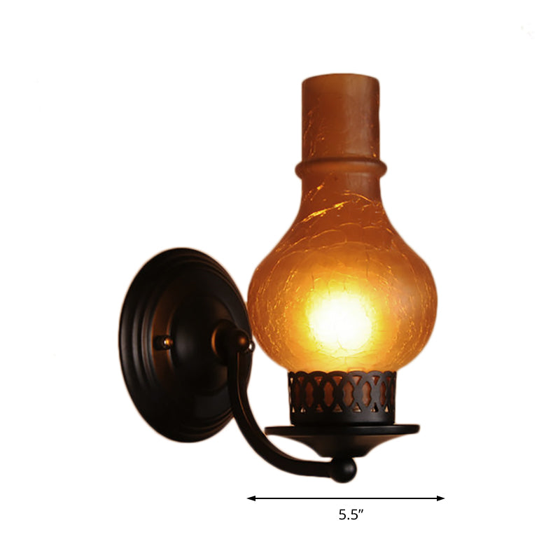 1 Bulb Vase Shade Wall Mounted Light Fixture Rustic White/Amber Crackle Glass Lighting for Corridor Clearhalo 'Cast Iron' 'Glass' 'Industrial wall lights' 'Industrial' 'Middle century wall lights' 'Modern' 'Tiffany' 'Traditional wall lights' 'Wall Lamps & Sconces' 'Wall Lights' Lighting' 165813