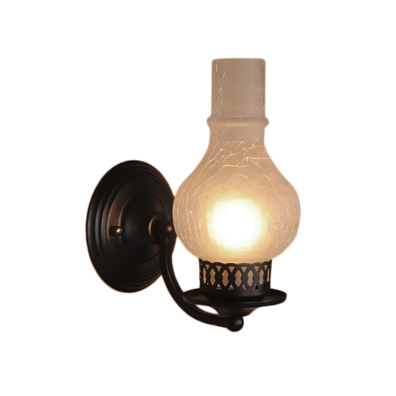 1 Bulb Vase Shade Wall Mounted Light Fixture Rustic White/Amber Crackle Glass Lighting for Corridor Clearhalo 'Cast Iron' 'Glass' 'Industrial wall lights' 'Industrial' 'Middle century wall lights' 'Modern' 'Tiffany' 'Traditional wall lights' 'Wall Lamps & Sconces' 'Wall Lights' Lighting' 165815