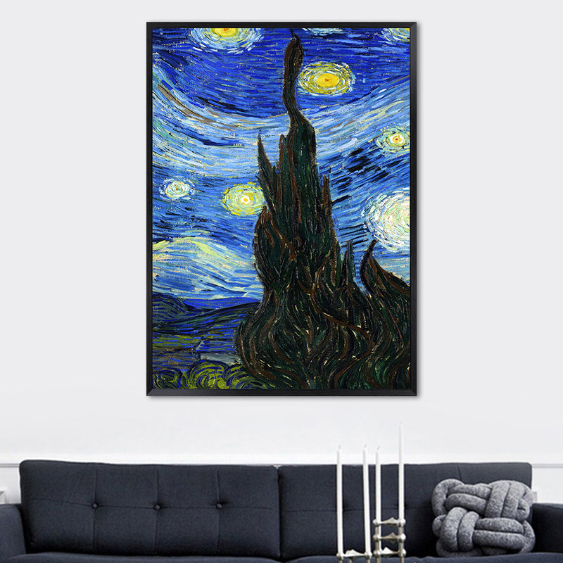 Starry Night Canvas Art Classic Enchanting Van Gogh Painting Wall Decor in Soft Color Black Clearhalo 'Art Gallery' 'Canvas Art' 'Kids' Arts' 1658166