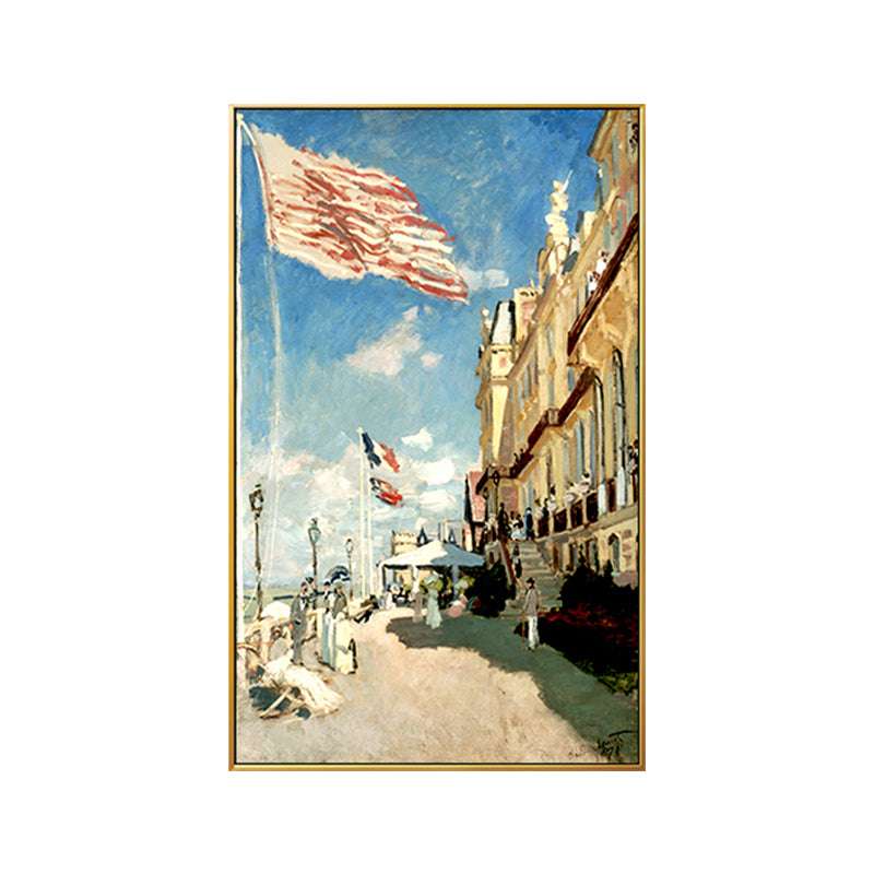 Classical Monet Street View Painting Blue the Hotel Des Roches Noires at Trouville Wall Art Clearhalo 'Art Gallery' 'Canvas Art' 'Traditional' Arts' 1658186