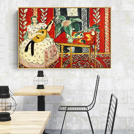 Henri Matisse the Music Painting in Red Canvas Wall Art Print for Bedroom, Textured Clearhalo 'Art Gallery' 'Canvas Art' 'Traditional' Arts' 1658192