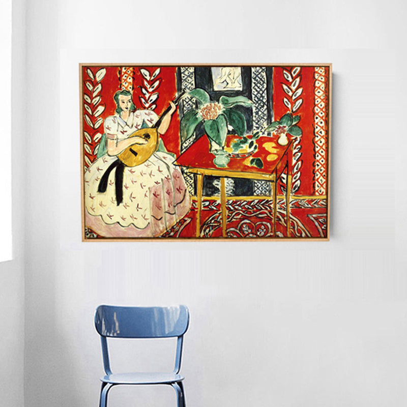 Henri Matisse the Music Painting in Red Canvas Wall Art Print for Bedroom, Textured Clearhalo 'Art Gallery' 'Canvas Art' 'Traditional' Arts' 1658193